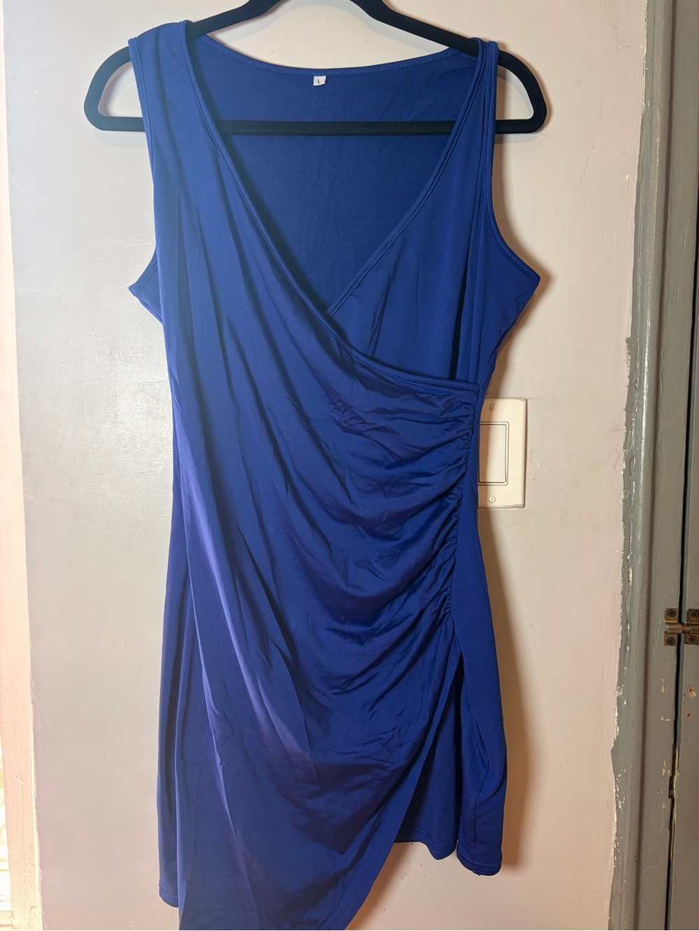 Sleeveless Royal Blue Ruched Wrap Dress